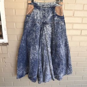 VTG Pioneer Wear Denim Acid Stonewashed Jeans Genuine Leather Trim Silver